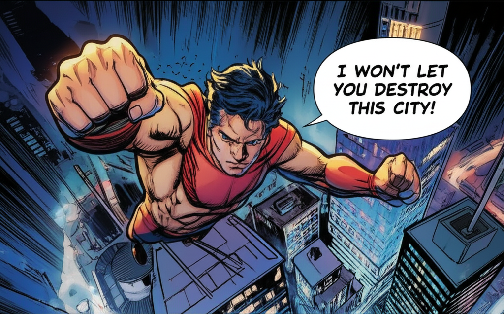 City Guardian - Professional Comic Panel with Speech Bubble